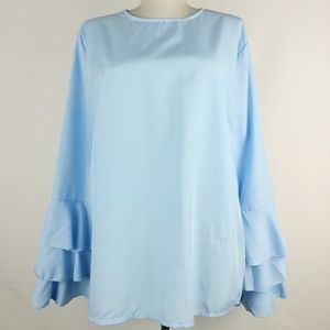 BBYES Light Blue 3/4 sleeve with ruffles Top .